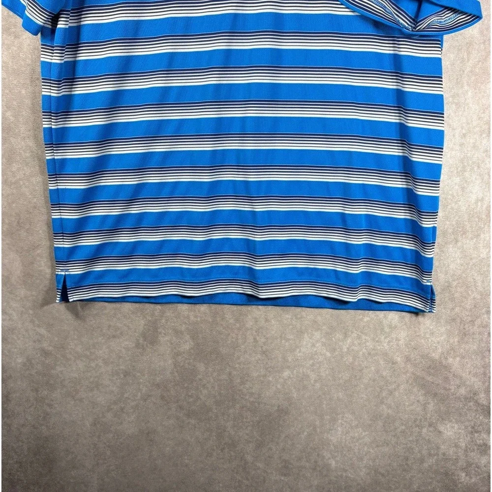 Nike Golf Polo Shirt Mens L Blue Dri-Fit Tour‎ Performance Striped Short Sleeve